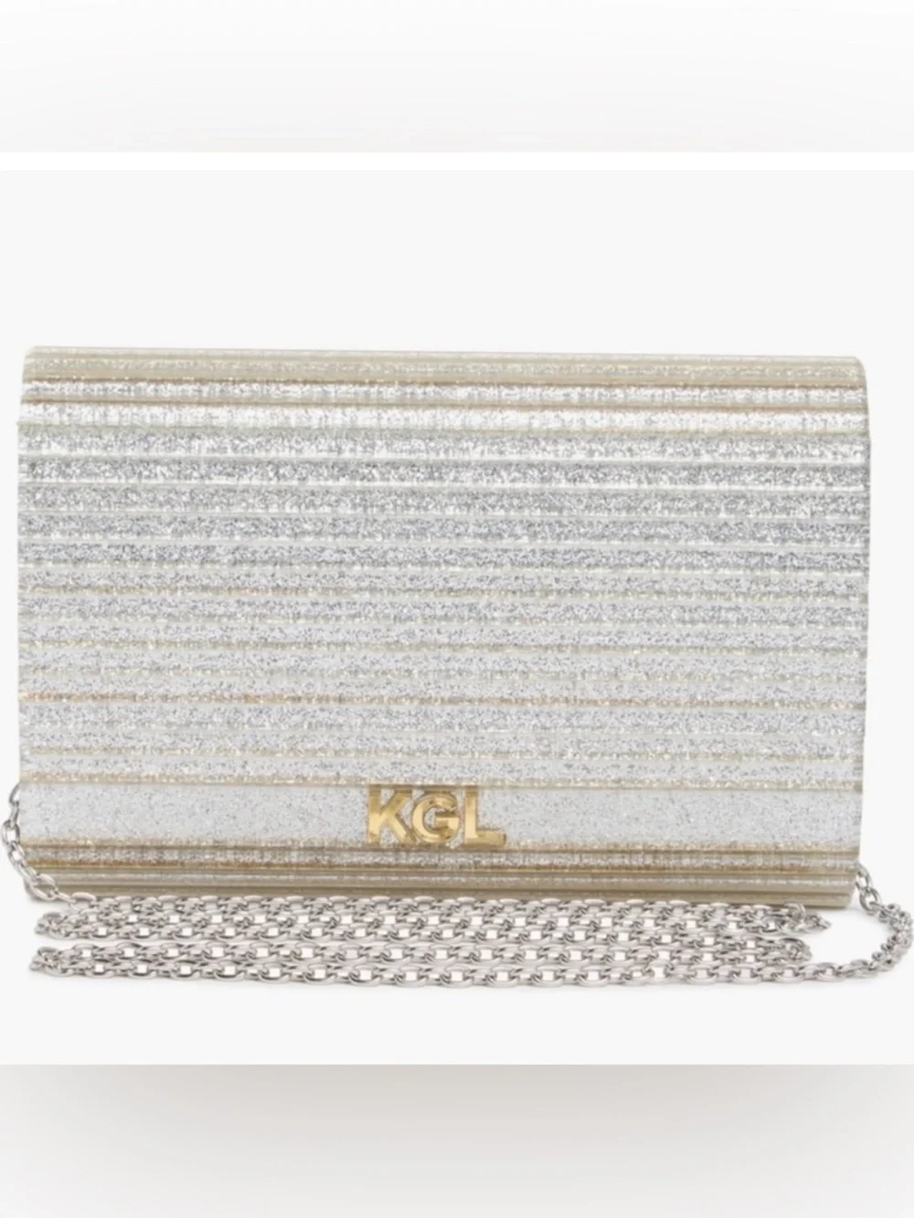 Kurt Geiger Crystal Embellished Silver Glitter Evening Crossbody Bag